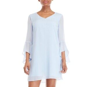 KENSIE Dress Womens Size 6 Light Blue Shift Chiffon Bell Sleeve Criss Cross Back